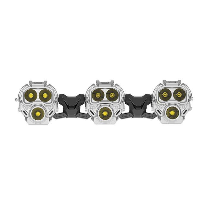Tequsion Monster 1 Universal 3 Pods Light Bar Combo Yellow LED Pod Light 73W Per Light IP68 Waterproof DRL Off Road ADC12 Die Cast Aluminum Housing PC Lens 12V 24V for Jeep Ford GWM Toyota Truck Pickup SUV ATV UTV